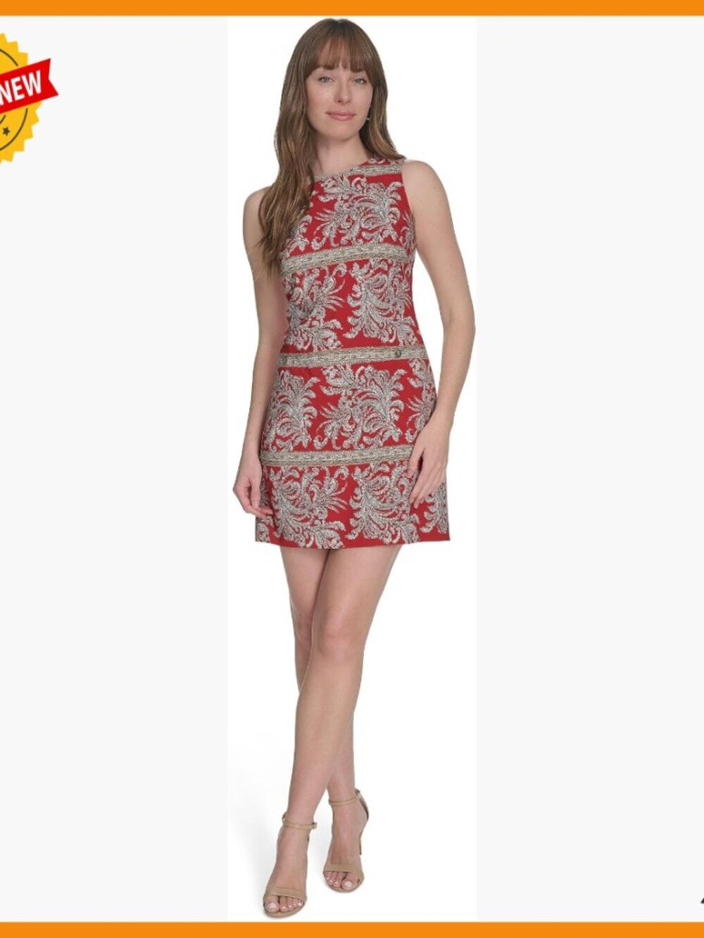 Sleeveless Stretch Shift Dress with Pockets, Crew Neck